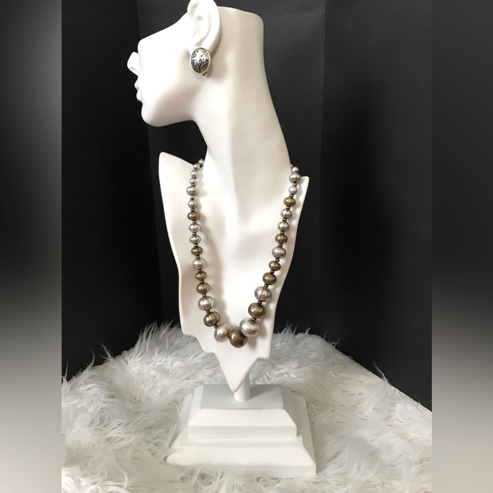 New Coldwater Creek Two Tone Treasure Necklace and clip earrings set